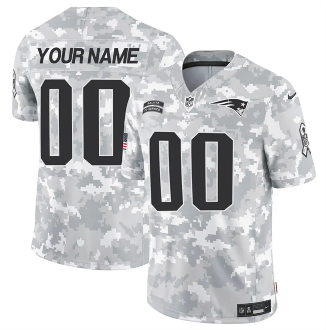 Men's New England Patriots Active Player Custom Arctic Camo 2024 F.U.S.E. Salute to Service Limited Football Stitched Jersey